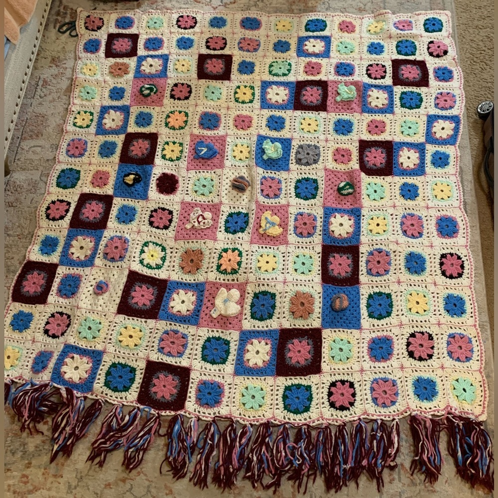 Handmade Crochet Granny Square Throw Blanket | Vintage Boho Colorful Afghan